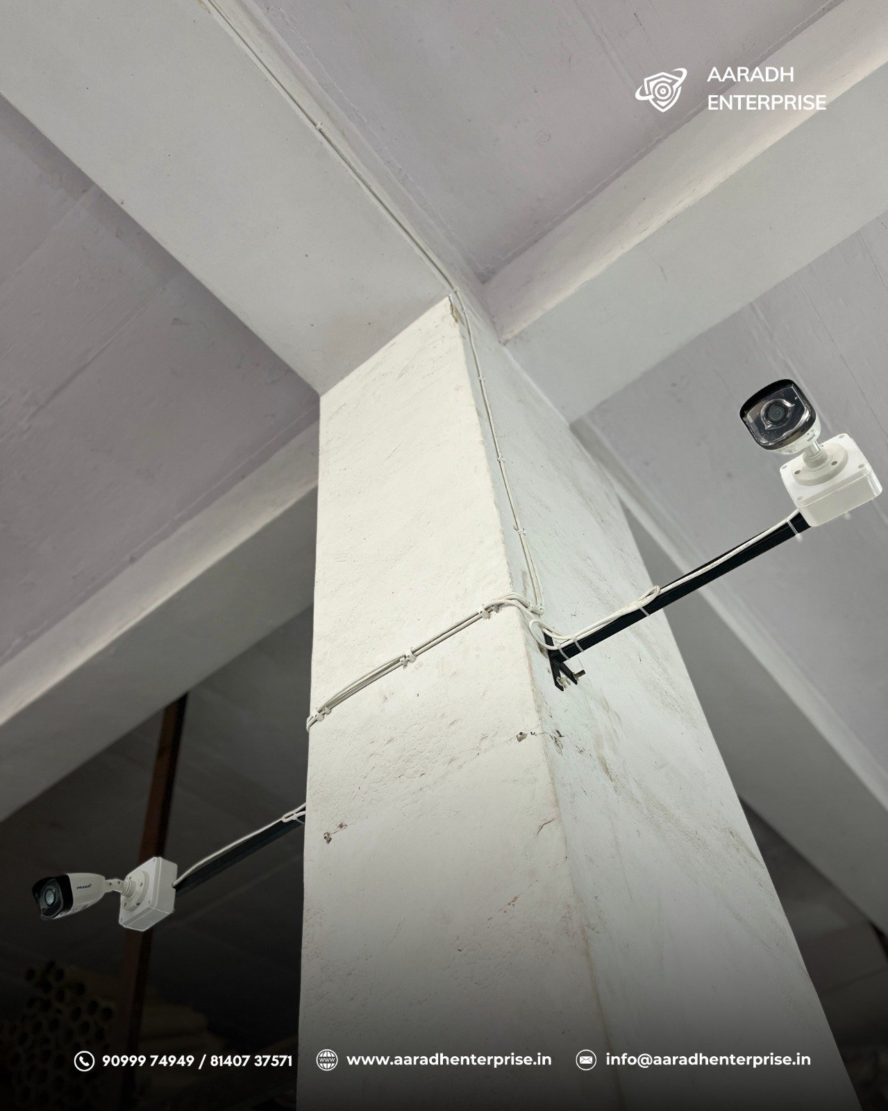 Neat bullet camera installation with clean wiring